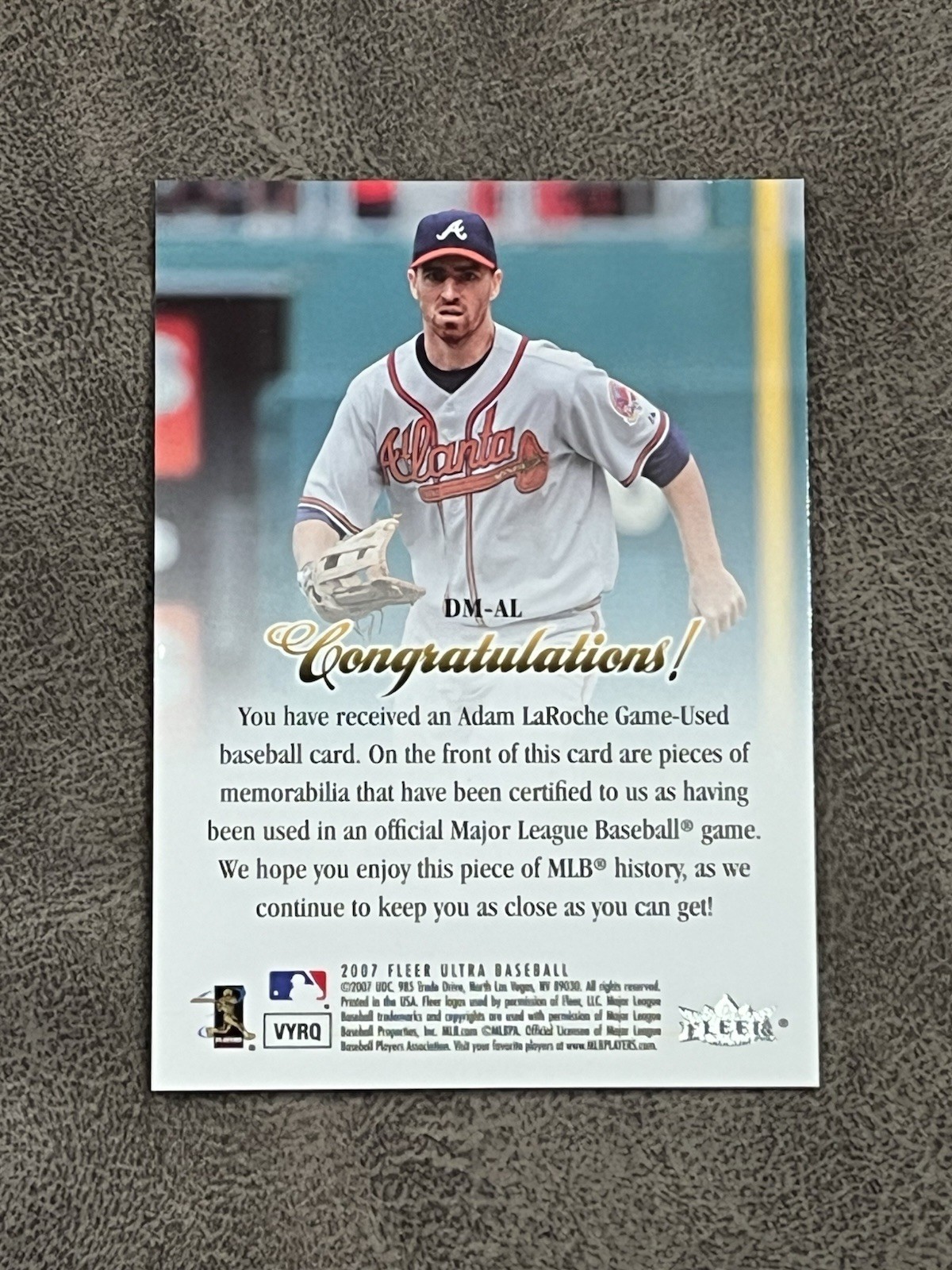 2007 Fleer Ultra Dual Materials Adam LaRoche #DM-AL Game-Used Jersey PATCH /160! view 2