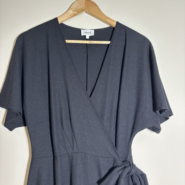 Seed A-Line Maxi Wrap Dress Women’s Sz M Black Kimono Classic Capsule Whimsigoth