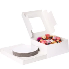 Moretoes 24 Sets Cake Boxes 10x10x5 Inch, Disposable Cake Box with Cake Board...
