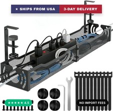 Cable Management, 25.3'' Under Desk Cable Management Tray No Drill, Metal Cable
