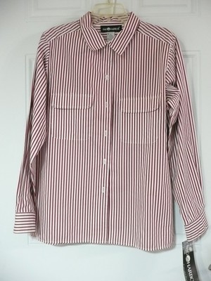 Women Sag Harbor-Red Berry-Striped-Sz 16-Long sleeves-Large Pocket-Dressy Blouse