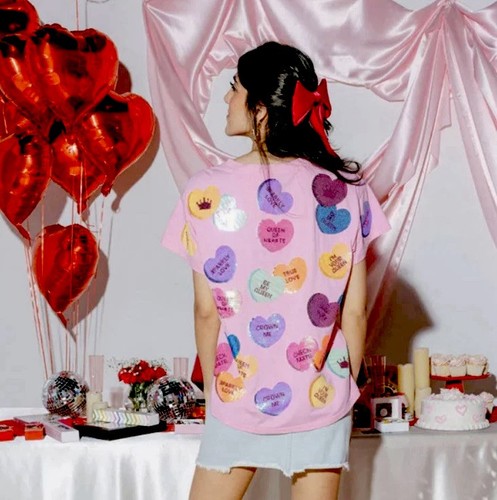 🩷NWT Fabulous Queen Of Sparkles XS Candy Hearts Sequined Tee - Picture 10 of 14
