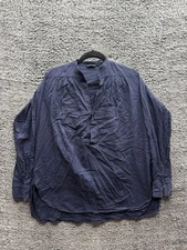 Pas De Calais Cotton Lawn Half Zip Crinkle Blouse Navy Blue Womens Size XS