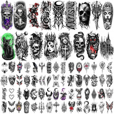 77 Sheets Gothic Temporary Tattoos, Mystery Spider Skull Fake Tattoos for Adults