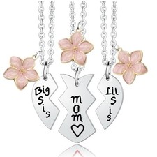 3PCs Mother Daughter Necklace Set , Big Sis Lil Sis Mom Jewelry Gift Heart