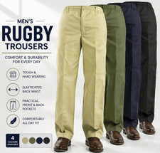 Mens Rugby Trousers Elasticated Waist Work Casual Smart Pants All Sizes W30 – 50