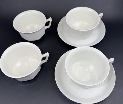 Adams Empress 4 Flat Cups & 2 Saucers Wedgwood Group White Ironstone England
