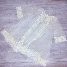Vintage Sears sheer chiffon lace light yellow / cream crop sleeve robe sleepwear