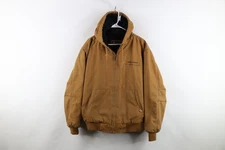 Vintage Mens XL Distressed Owens Corning Quilted Canvas Hooded Work Jacket Brown