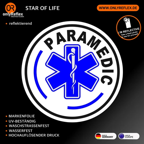 Paramedic Star of Life Round Logo - Regular or Retro Reflective Stickers