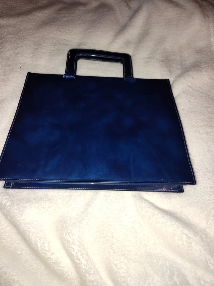 🫅Lewis Vintage 50s Era Blue Patent Clasp Top Handbag - Image 2 of 4