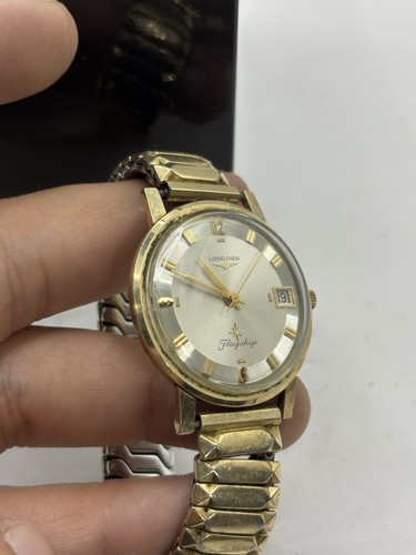 Orologio Uomo Vintage Longines Flagship 35mm Data Quadrante Svizzero Manuale 10k Gold Filled - Foto 8 di 8