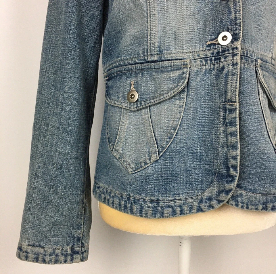 Vtg Y2K Mossimo Denim Blazer Jacket Notched Lapel Fitted Junior L Waist Belt - Image 3 of 4