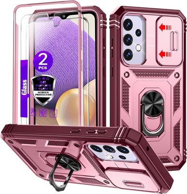 Galaxy A32 5G Case with Camera Cover Slider, 2*Tempered Glass Protectors
