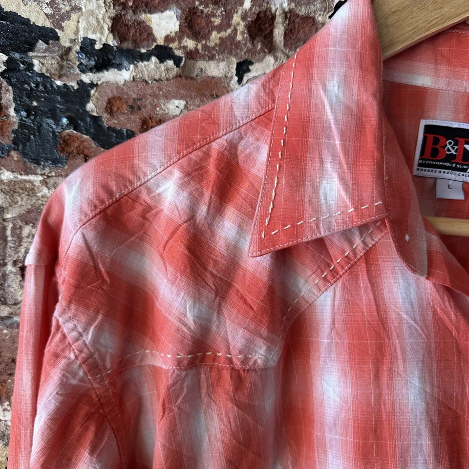 Brooks & Dunn Panhandle Slim Western Shirt Mens Large Diamond snaps Plaid - Image 3 of 4