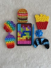 Pop It Fidget Lot Of 8, Puzzle, Bracelet, And 6 Fun Shapes