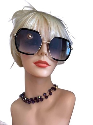Nanette Lepore Oversized Geometric Black Frame Sunglasses with Gradient Lenses