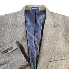Stafford Men's Size 46R Slim Fit Glen Check Plaid Blazer Sport Coat Jacket Brown