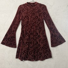 Old Navy Velvet Paisley Mini Dress Women’s Medium Burgandy Lined Long Sleeve