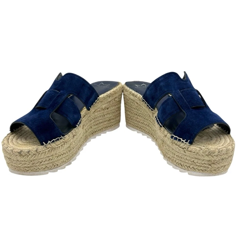 Marc Fisher Robbyn Espadrille Wedge Sandals Size 7 Navy Blue Suede Jute Platform - Image 3 of 4