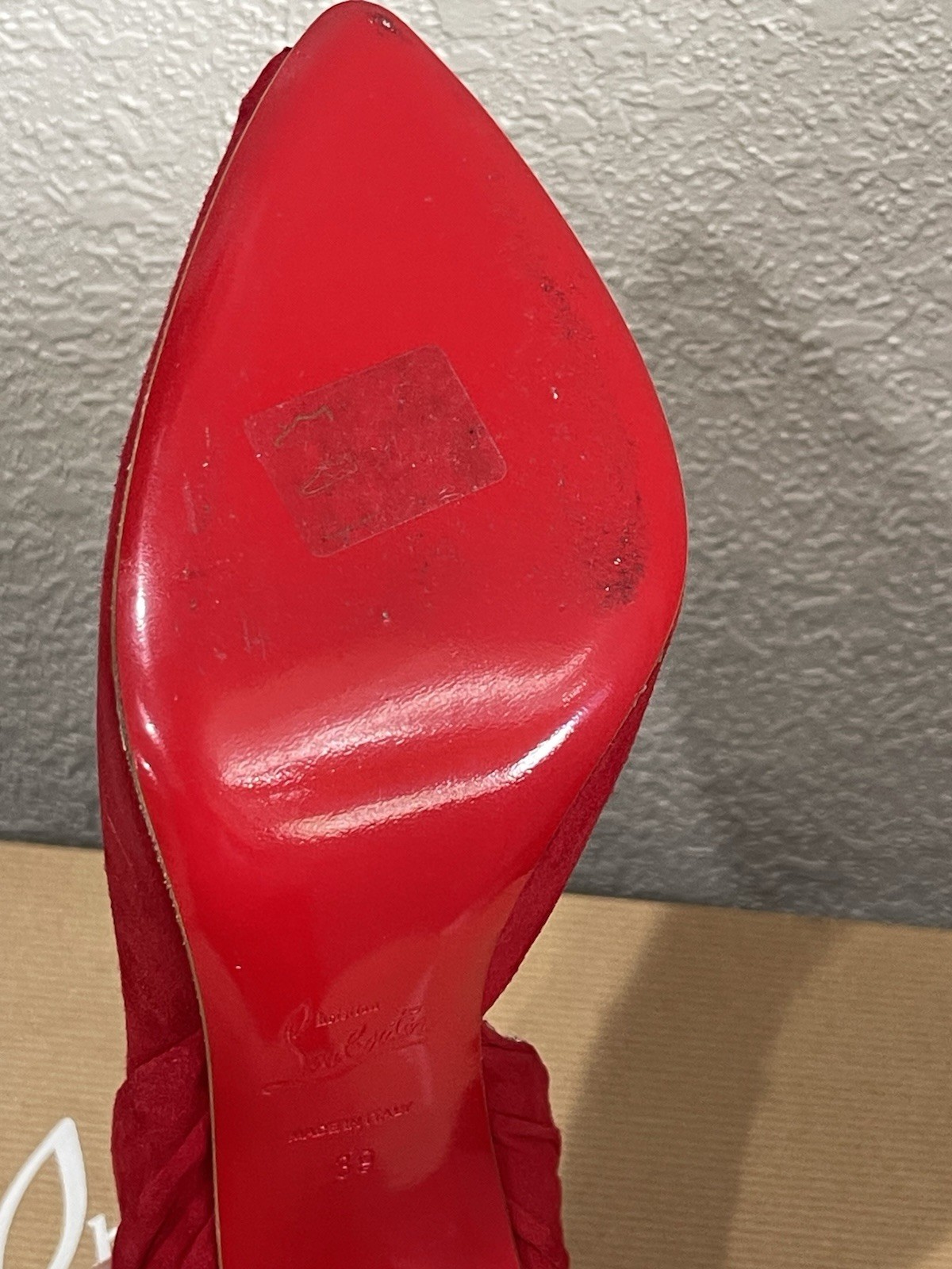Cristian Louboutin Peep Toe Heels Red Suede Leather Women's Size 39 Barbara 100 image 6
