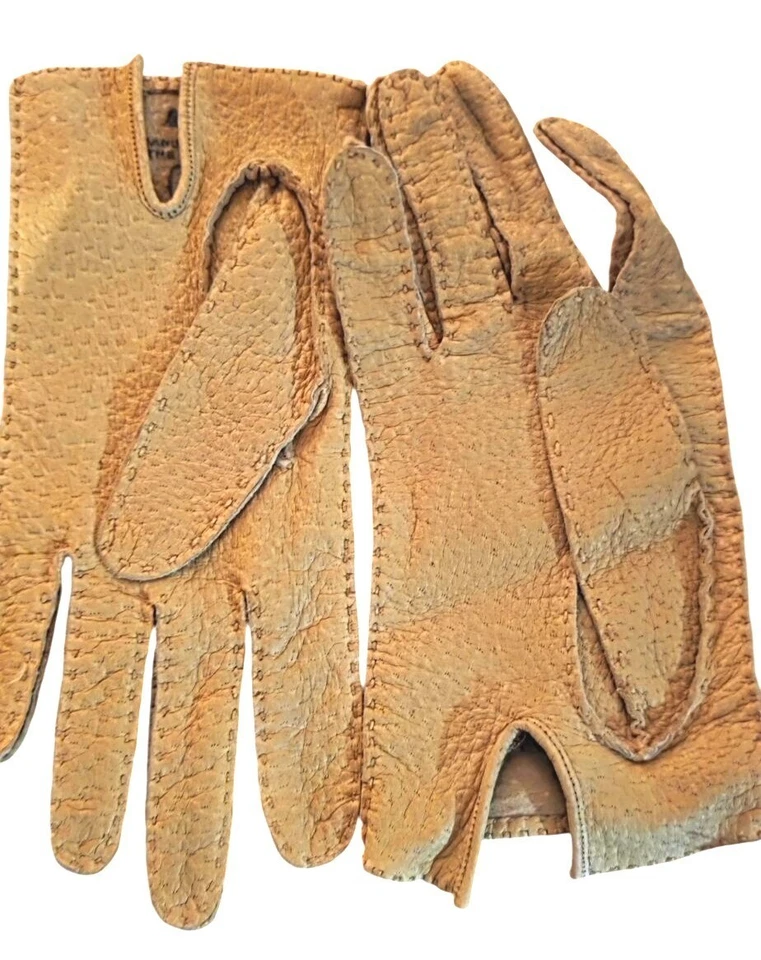 Guantes de cuero Aris vintage hechos a mano beige talla 7 hechos en Filipinas Foto 2 de 4