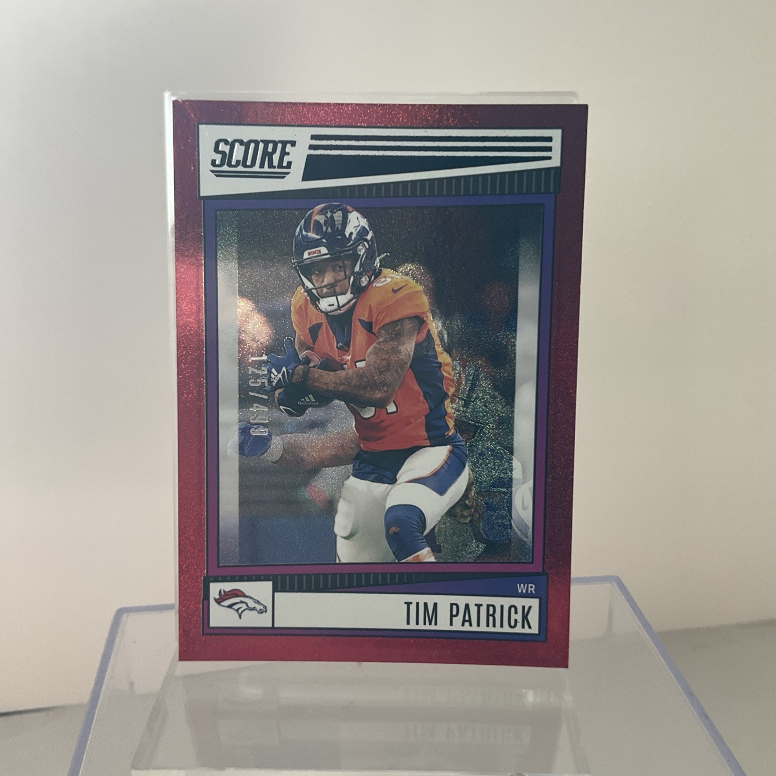 2022 Score- Tim Patrick #76, RED GLITTER SP /499, Denver Broncos