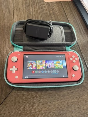 Nintendo Switch Lite 32GB Coral Handheld Gaming Console w/ Animal Crossing Case
