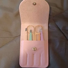 4 Eyebrow Tweezer Set with Leather Travel Case and Manicure Scissors