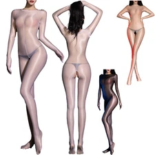 Women's Sheer Shiny Bodystocking Smooth Stockings Full Body Jumpsuit Lingerie