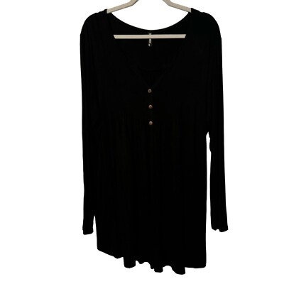 Allegrace Womens Black Long Sleeve Tunic Top With Button Detail blouse shirt Siz