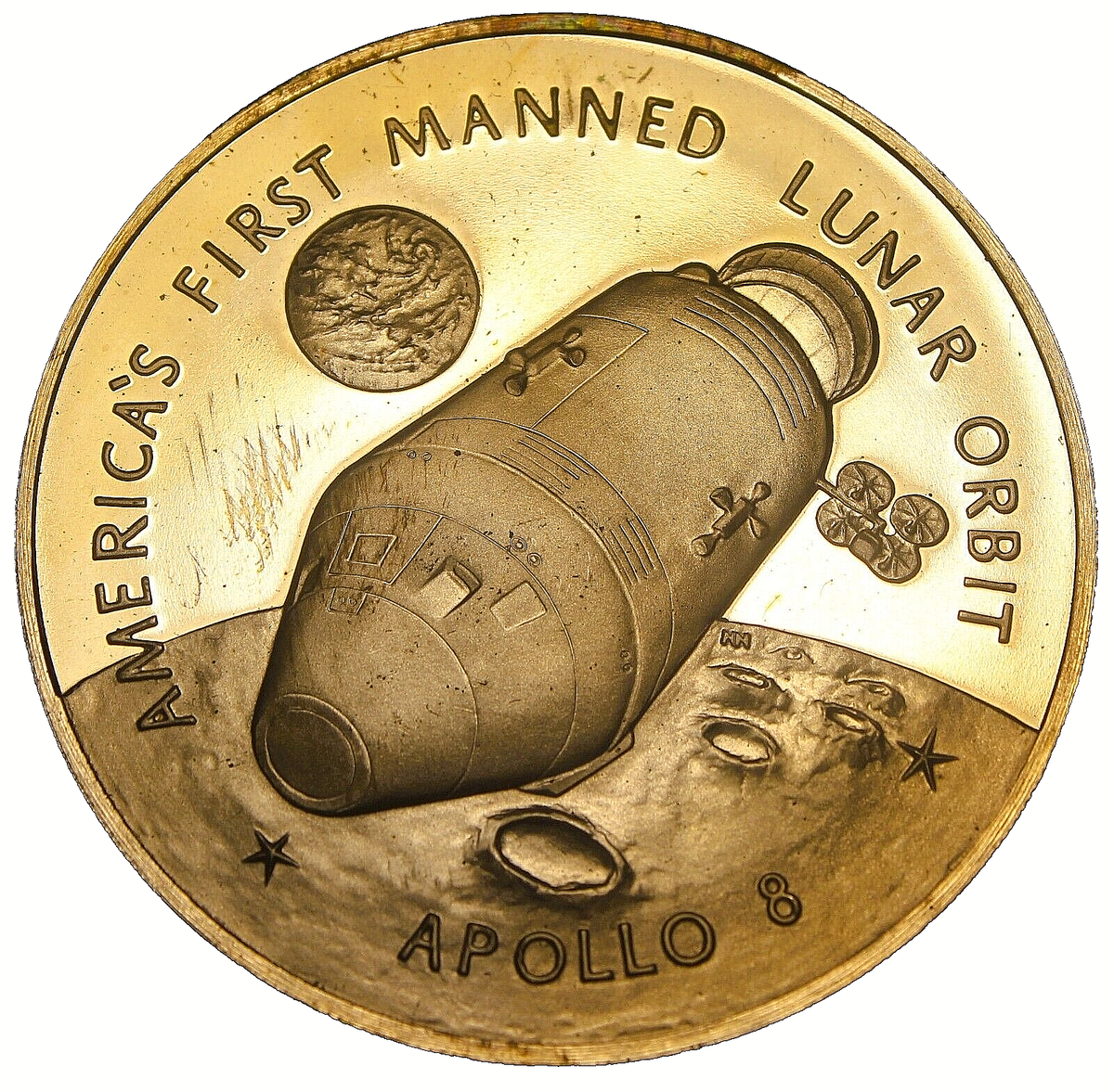 Apollo 8~1st Manned Lunar Orbit~1968 Bronze Proof Medallion