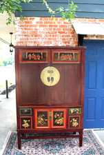 Chinese Antique Hand-Painted Armoire Cabinet w/ 4 Drawers & 4 Doors