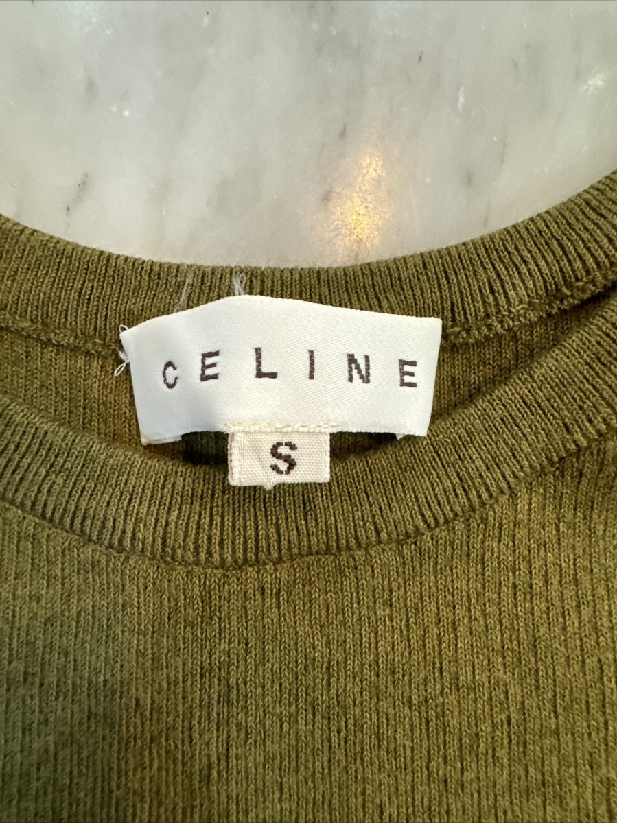 CELINE Vintage Army Green Knit Shirt Tank Top Sleeveless