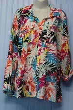 Studio Works Woman multicolor abstract print l/s ltwt button front shirt 2X