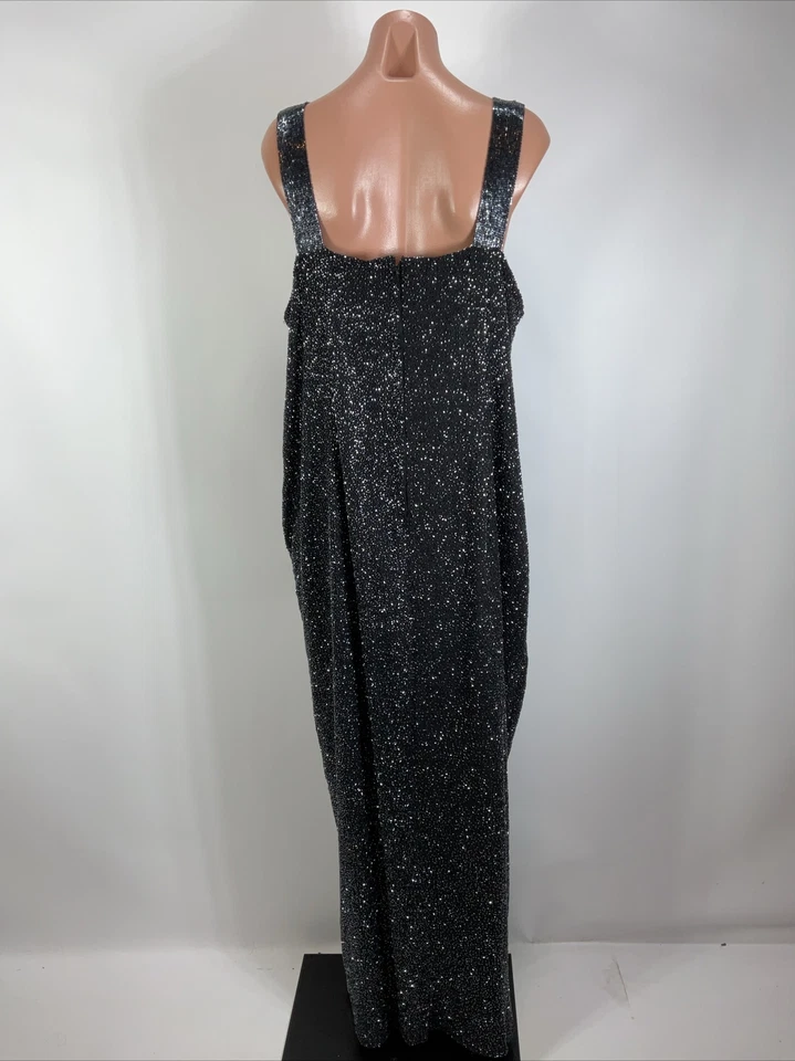 Cassandra Stone Cuentas 2 piezas Vestido Chaqueta Hasta el Suelo Seda Vestido Azul Marino MOB Noche Foto 4 de 4