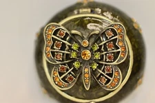 JEWELED BUTTERFLY TRINKET BOX, SMALL, ROUND,   #292