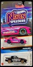 Hot Wheels 2025 HW Neon Speeders Pink Mazda RX-7 2:8,RX-7 Black Police JDM Lot 2