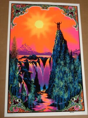 70'S VINTAGE RARE FLOCKED BLACKLIGHT ADAM & EVE POSTER 