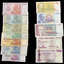 12 Banknote Hyperinflation Theme Million Billion Dollars World Money Lot Set
