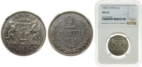 Latvia 1925 2 Lati Silver (.835) NGC MS 62
