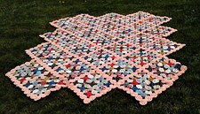 Antique Vintage Yo Yo Quilt Handmade Hand Sewn Coverlet Large Multi Color