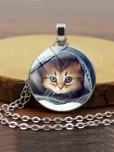 Silver Colored Kitten Necklace - Picture 1 of 3