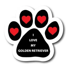 I Love My Golden Retriever Pawprint Car Magnet  5" Paw Print Auto