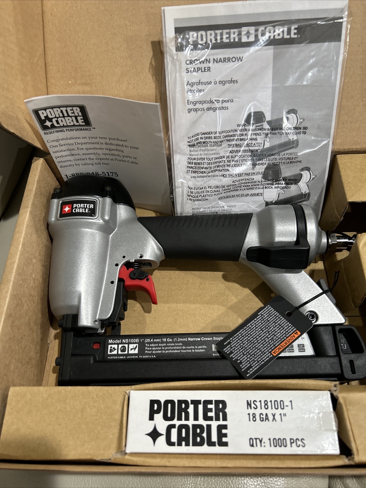Porter Cable NS100B 18Gauge Pneumatic Air Narrow Crown Stapler New eBay
