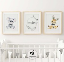 Baby Nursery Wall Art Prints Australian animals Koala, Kangaroo, custom 3 set