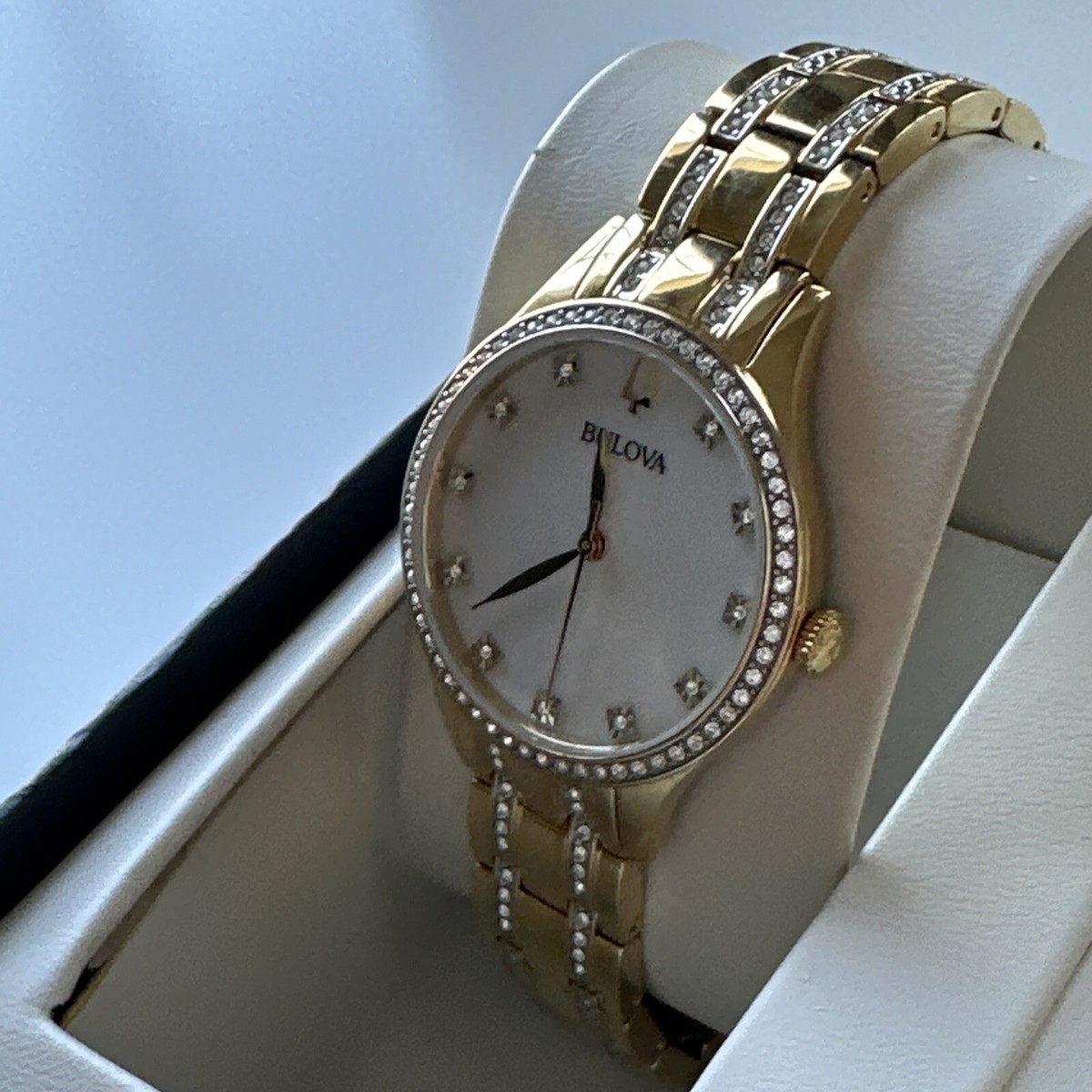 Bulova Box Set with Bangle Bracelets And Crystal Ladies 