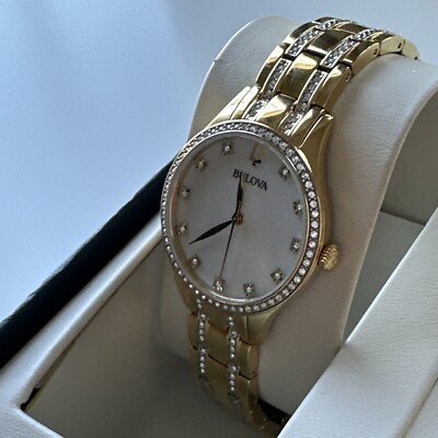 Bulova Women\'s Gold and Silver Crystal Accent Bracelet Watch with Bulova Box. Bulova Crystal Collection Women main image 4