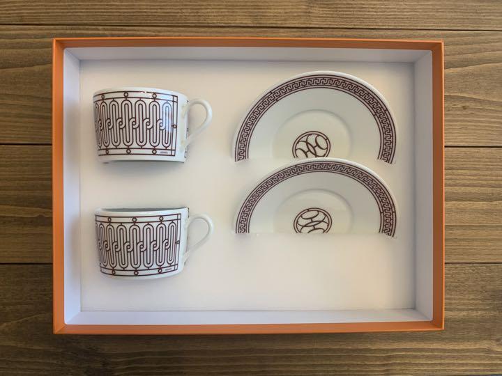Hermes H Deco ROUGE Tea Cup and Saucer 2 set porcelain Hermes H Deco ROUGE Tea Cup and Saucer 2 set porcelain