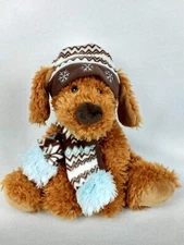 Hugfun International Brown Puppy/Dog Plush/Stuufed W/Scarf and Hat 15" #060109